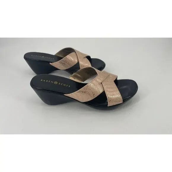 Karen Scott Strappy Sandals Size 10 M Gold Metallic Low Wedge Heel Shoes - Picture 8 of 8